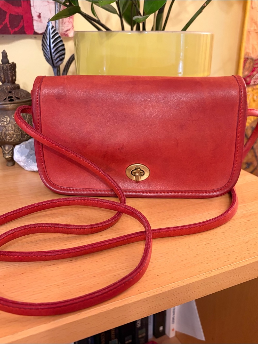 Vintage Coach Dinky 80s 90s Cherry Red Leather Crossbody Bag Purse Made In USA